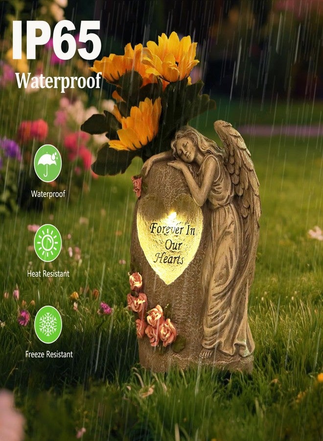 VEEKI Solar Cemetery Vases for Grave, Resin Angel Headstones Vases with Spikes for Fresh Artificial Flowers, Grave Markers for Cemetery Memorial Day Decor, Memorial Gifts for Loss of Loved One (Grey) - Image 5